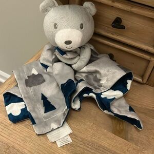 Baby Essentials Teddy Bear Lovey Security Blanket Clouds Mountains Gray Blue